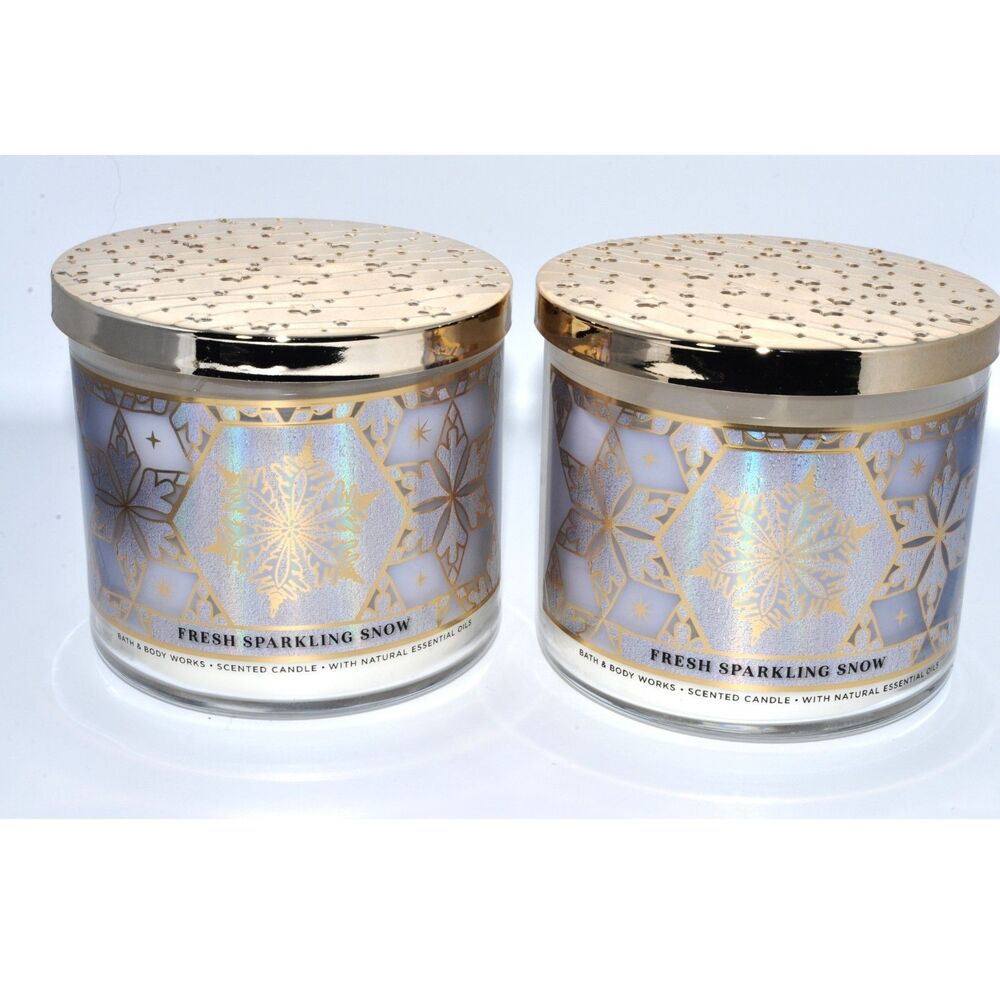 Bath & Body Works 3 Wick Candle FRESH SPARKLING SNOW X2